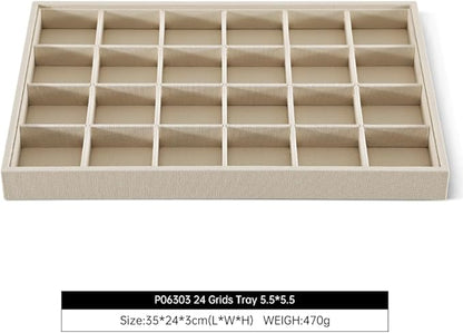Dansmiy Linen 24 Grid Stackable Rings Earrings Display Tray, Brooch Ear Stud Cufflinks StorageTray, Jeweler Shop Counter Showcase Table Top Organizers, Makeup Table Drawer Insert Jewelry Tray