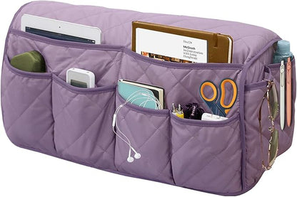 Gloserin Armchair Caddy, Sofa Armrest Organizer, Non Slip Recliner Organizer, Remote Control Holder for Recliners, Recliner Arm Caddy with 14 Pockets Storage for TV Remote, Phone, Magazine (Purple)