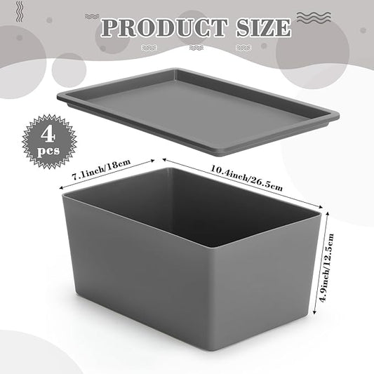 Menkxi 4 Pcs Storage Bins with Lids Plastic Stackable Containers for Organizing Shelves Christmas Ornament Box Baskets(Gray,Small)