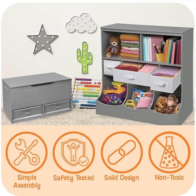 Badger Basket Hardwood Safety Hinge Barrel Top Toy Storage Chest, White (01335)