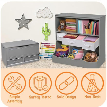 Badger Basket Hardwood Safety Hinge Barrel Top Toy Storage Chest, White (01335)