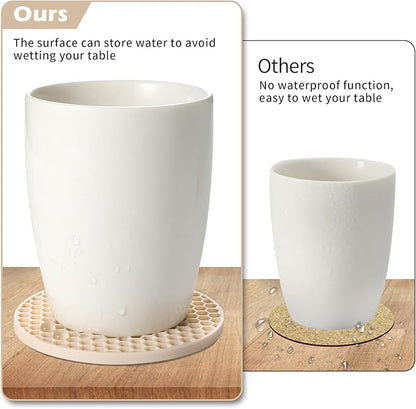 Coasters Set of 6 with Holder,Coasters for Drinks,Coffee Table Decor Coaster,Suitable for Kinds Cups,Anti-Slip,Non-Stick,Silicone Cup Coaster and Living Room Decor (6 Pcs, Tapioca)
