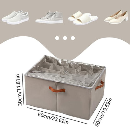 SLDYH Shoe Organizer for Closet, Tidy Up and Organize, Shoe Storage Easy to Store and Search, 12-20 Grid Fabric Shoe Box with Clear Cover (Grey, 20 Grids)
