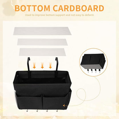 Frjjthchy Bedside Storage Organizer 5 Pockets with 4 Hooks Hanging Storage Bag for Headboards/Bunk Bed (Black)