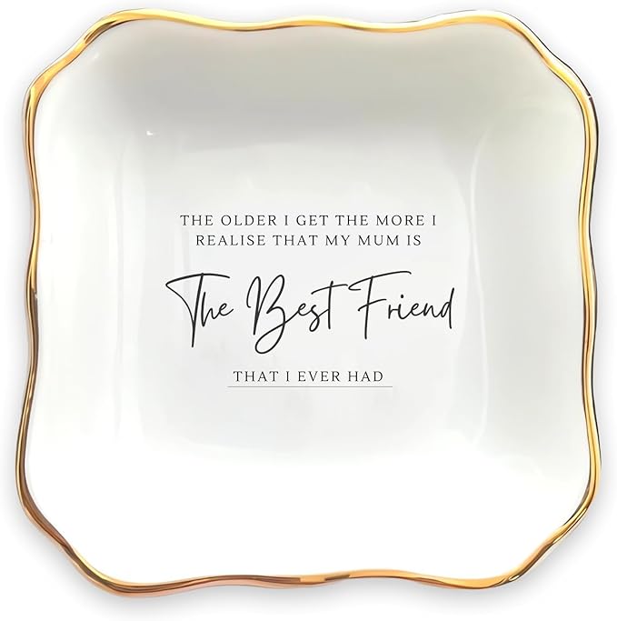 HatafaFurni Ring Dish Holder for Mum Gifts | Present For Mom | Mother's Day Gift | Thank You Mom Gift | Jewelry Dish Gift For Mum - I Realise That My Mum is The Best Friend - Ceramic Trinket Tray