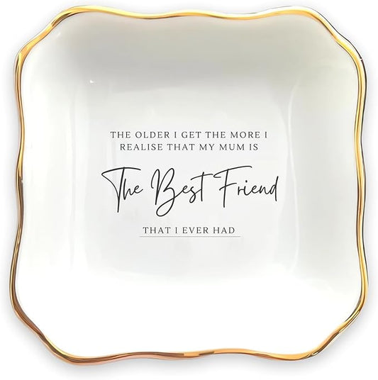 HatafaFurni Ring Dish Holder for Mum Gifts | Present For Mom | Mother's Day Gift | Thank You Mom Gift | Jewelry Dish Gift For Mum - I Realise That My Mum is The Best Friend - Ceramic Trinket Tray