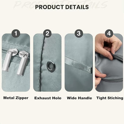 Ferinnly Ultra Space Saving Self Compression Organizer, 3-Layer Zipper Large Capacity Blanket Bags, Thickend Satin Fabric Comforter Storage Bag for Comforters, Clothes, Blankets (X-Large, Gray, 2PCS)