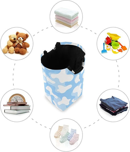 Laundry Hamper Basket Cow Texture Blue Storage Basket Collapsible Clothes Hamper with Handle Decorative Organizer Bins Basket for Laundry Room Bedroom Clothes College