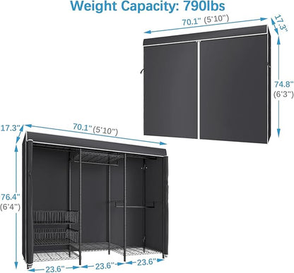 VIPEK V10C Portable Closets Heavy Duty Clothes Rack with Slid Basket, Covered Wardrobe Closet, Black Clothing Rack with Black Fabric Cover, Adjustable Closet Storage Rack 70.1" Lx17.3 Wx76.4 H