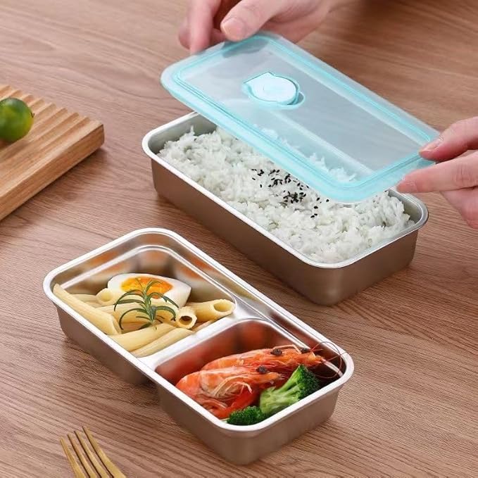 LMJAGJX 2pcs Grab and Go Snack Containers Stainless Steel, Reusable Snack Condiment Containers with Lids, Double Compartment Food Lunch Meal Container Prep for Travel, Small Packs Container