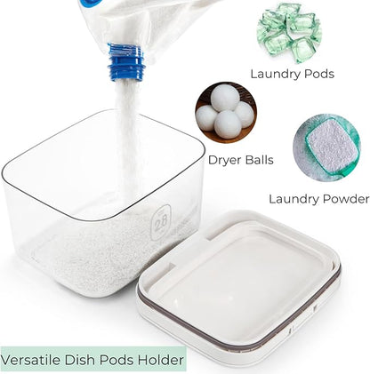 94 OZ/2.8L Laundry Pods Container, One-Press Lid Laundry Powder Holder Dispenser, Clear PET Detergent Sheet Organizer with Measuring Cup for Booster Beads, Dryer Balls, Flour, Pet Food