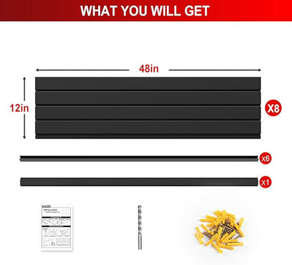 4 x 8 FT Slatwall Panel Garage Wall Organizer, Heavy Duty Slat Wall Paneling Sheets, Interlocking PVC Panels, Garage Slatwall for Tool Organization Mounted Storage Systems