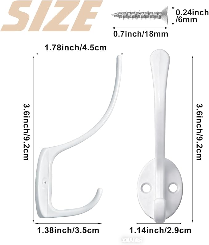 14 Pack Coat Hooks Wall Mounted with 28 Screws, Heavy Duty White Towel Hooks Metal Double Hooks, No Rust Retro Rustic Wall Hooks for Hanging Towel, Coat, Scarf, Bag, Hat, Cup, Key