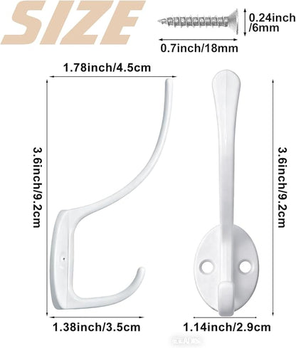 14 Pack Coat Hooks Wall Mounted with 28 Screws, Heavy Duty White Towel Hooks Metal Double Hooks, No Rust Retro Rustic Wall Hooks for Hanging Towel, Coat, Scarf, Bag, Hat, Cup, Key