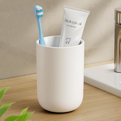 MOPMS Toothbrush Cup 13oz 380ml, Unbreakable Reusable Bathroom Tumbler 1Pc, Non-Slip Plastic Bathroom Cup Toothbrush Holders for Bathroom White