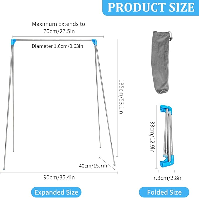 Portable Clothes Drying Rack Travel Garment Rack Clothes Drying Rack Foldable, Stainless Steel Clothes Rack, Compact and Lightweight for Travel, Camping, Laundry, Drying, RV, Indoor, Outdoor