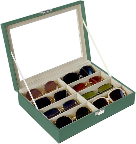 UnionPlus 8-Slots Sunglasses Case Organizer, Eyeglass Glasses Display Holder Collector, Multiple Sunglasses Storage Case, Malachite Green