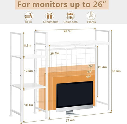 Desktop Bookshelf Organizer, Computer Desktop Bookcase, White Desk Hutch Dorm, Multipurpose Wood Desktop Hutch Storage Organizer, 3-Tier Wood Desk Bookshelf for Home Office Dorm