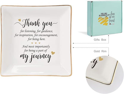 HOME SMILE Mother's Day Thank You Gifts for Women Friends Teacher Coworkers,Friends Ceramic Ring Jewelry Dish Tray Plate for Birthday Graduation Farewell -Thank You Being A Part of My Journey