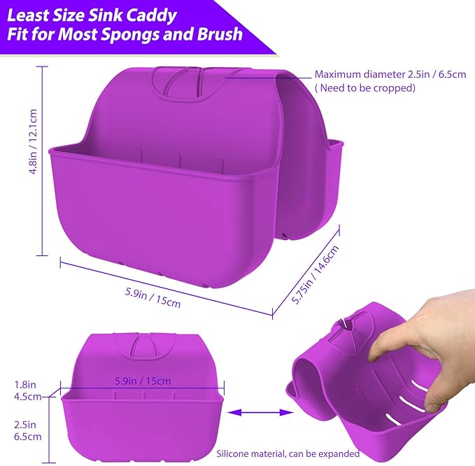 VPASION Sponge Holder for Kitchen Sink, Silicone Sink Saddle Caddy Organizer Rack, Sponges Holder Over Faucet, Hanging Kitchen Organizer Accessories Rack Basket Purple