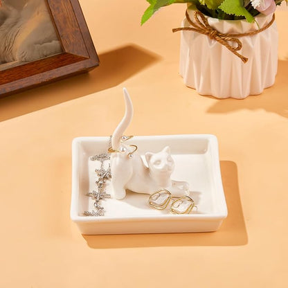 PUDDING CABIN Cat Mom Gifts for Women, Cat Ring Holder for Jewelry, Jewelry Tray Dish Rings Bracelets Earrings Trinket Tray, Cat Gifts for Cat Lovers Mother's Day Birthday Wedding Christmas Gifts