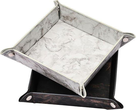 siduater Valet Tray Desktop Storage Organizer – Vegan Leather Catchall Bedside Vanity Tray Nightstand Caddy Holder for Remote Controller, Watch, Keys, Phone, Wallet, Coin, Jewelry, Marble White