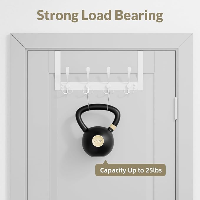 WLCSNG Over The Door Hooks Rustproof - 25lb Heavy Duty Over The Door Towel Rack, Door Hanger for Bathroom, Coat Rack Dorm Room Essentials (2Pack, White)