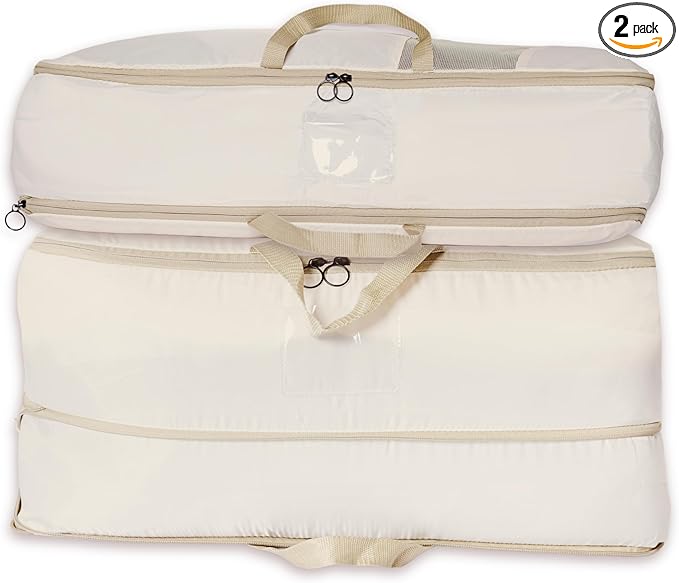 HappiBox 2-pack Comforter Storage Bag - Compression Organizer, Pillow, Blanket, Bedding, Duvet - Space Saver Collapsible Extra Large Mesh Packing Cube - Queen King Size (2-pack Medium Size (24x14x11))