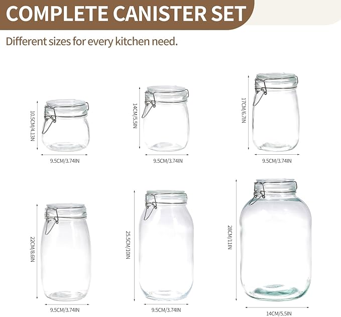 10oz Glass Food Storage Jars with Airtight Lids, Set of 8 – Clear Preserving Seal Wire Clip Fastening Canisters for Kitchen Canning, Flour, Cereal, Pasta, Sugar, Beans, Pickling Jars (10oz×8)