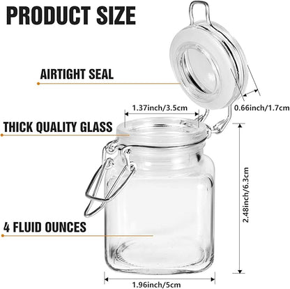 SPANLA Spice Jars, 12 Pack 4oz Small Glass Jars with Airtight Hinged Lid, With 12 Spice Labels & Silicone Funnels, Airtight Glass Jars for Spices, Art Craft Storage (12 Pack)