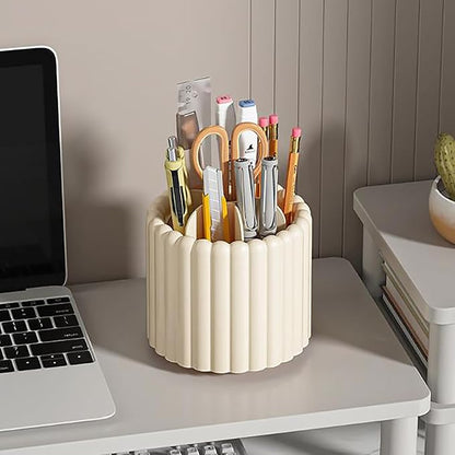 Anyoifax 360 Rotating Makeup Brush Holder 7 Slots Make Up Brush Organizer Removable Spinning Cosmetic Brushes Storage Pen Holder for Vanity, Dresser, Desk, Beige