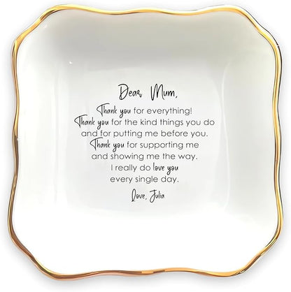 HatafaFurni Custom Ring Dish Holder Gifts for Mom, Wedding Ring Dish For Mother Gifts, Custom Jewelry Dish - Trinker Tray For Women, Gifts For Her - Ceramic Ring Dish