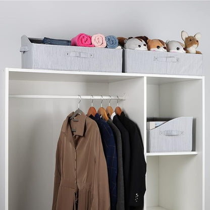 KEEGH Closet Baskets and Storage Bins for Shelves Linen Closet Shelf Organizers and Storage Box Trapezoid Storage Bins Shelf Baskets with Handles for Closet Organization (Grey, 3 Pack)