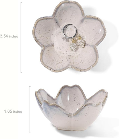 YZMICSTAR Flower Ring Dish Holder,Jewelry Dish Tray,Small Trinket Tray,Jewelry Plate Bowl,Key Bowl,Decorative Plate,Birtdhay Christmas Gifts for Women Friends,Ceramic Kiln effect Grey