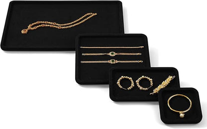 Woodten Microfiber Jewelry Display Flat Tray for Rings Earrings Necklace Bracelet, Jewelry Photograph Display Catchall Organizer Tray Dish(S,Black)