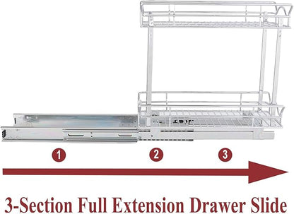 OCG Slide Out Cabinet Organizer for Narrow Cabinet (9" W X 17" D), 2 Tier Pull Out Shelves Slim Sliding Cabinet Organizer and Storage, Chrome