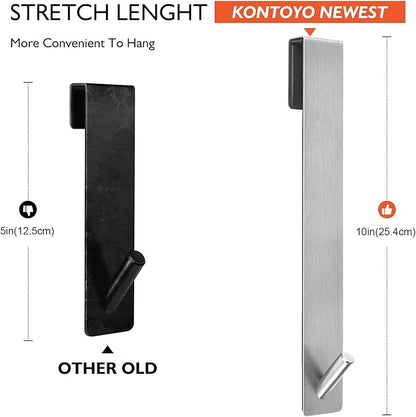 Kontoyo Shower Door Hooks(10 Inch),Extended Over Door Hooks for Bathroom Frameless Glass Shower Door,Stainless Steel Towel Hooks,Heavy Duty Rack Hooks for Robe,Towel-3 Pack-Silver