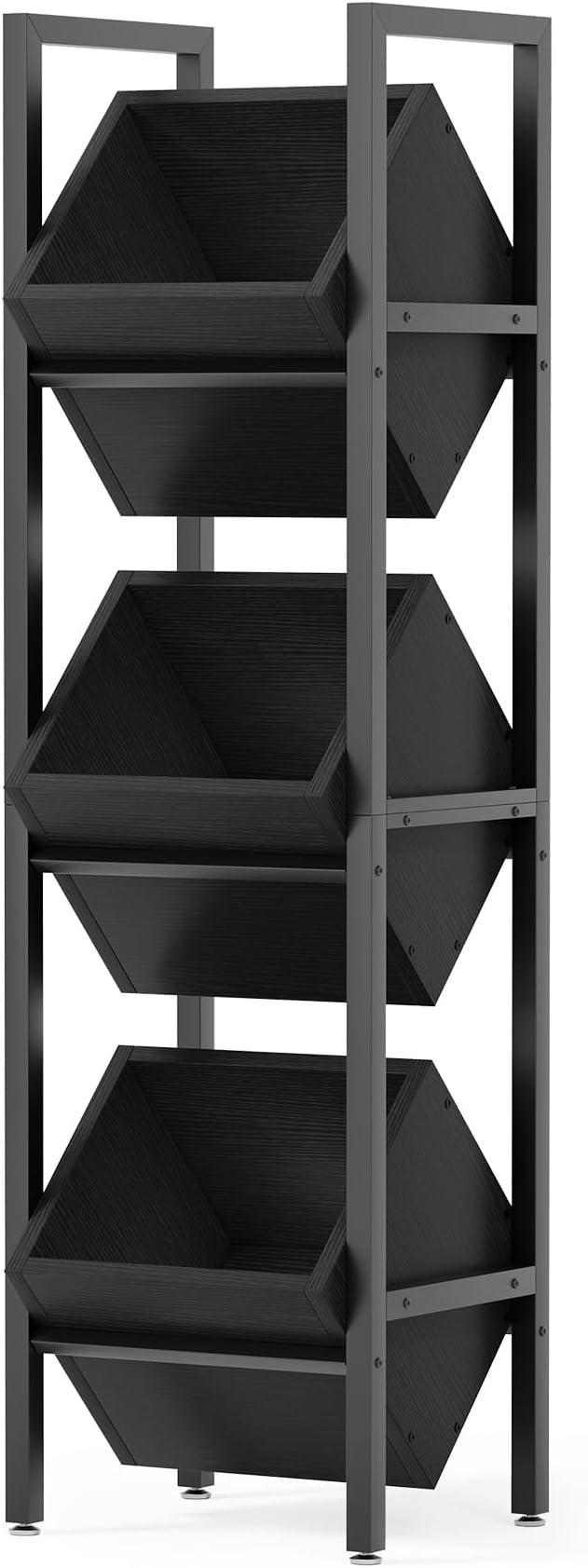 LITTLE TREE 3-Tier Basket Stand, Rustic Standing Organizer Storage Rack, Wooden Floor Stand Shelving Unit for Kitchen, Bathroom, Living Room