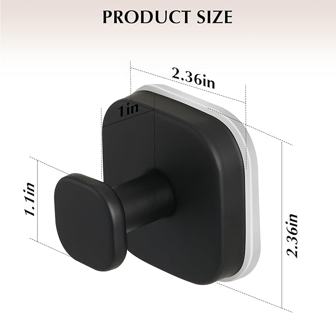 warlve Suction Cup Hooks for Shower - Reusable No-Drill Mounting - Hooks for Towels, Robes & Loofah on Metal, Glass, Mirrors, Tile & Smooth Non-Porous Surfaces (2, Matte Black)