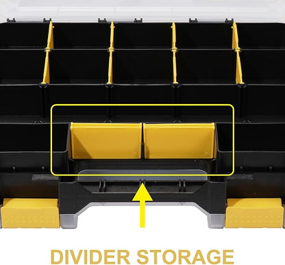 Mayouko Double Side Tools Organizer, Customizable Removable Plastic Dividers, Hardware Box Storage, Small Parts Organizer, 34-Compartment, Black/Yellow