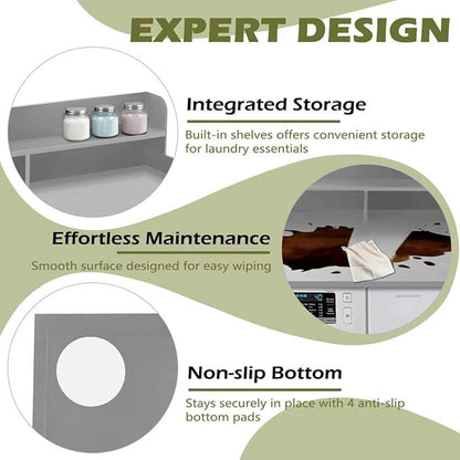 Royxen Laundry Countertop with Storage Universal Fit, Washer and Dryer Countertop with Shelf, Laundry Room Storage, 2-Tier Shelf (Grey)