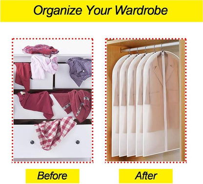 Suit Bags for Closet Storage Garment Bag 24''X40'' Clear Garment Bags for Hanging Clothes (Set of 6) Plastic Waterproof Suit Cover Bag with Zipper for Coats, Jackets, Shirts