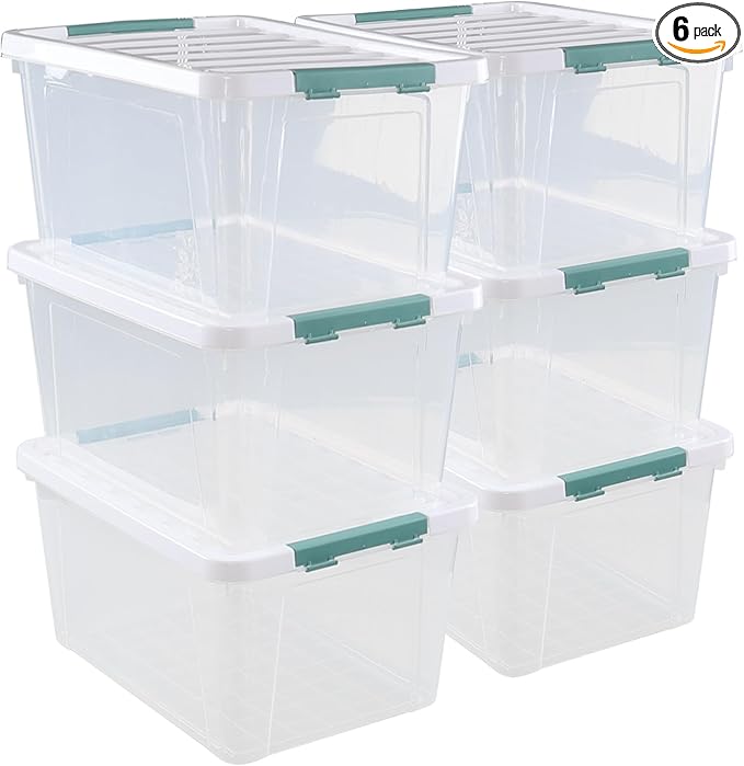 AnnkkyUS 35 Quarts Latching Box, Clear Storage Bins with Lids, Large Plastic Containers for Storage Set of 6