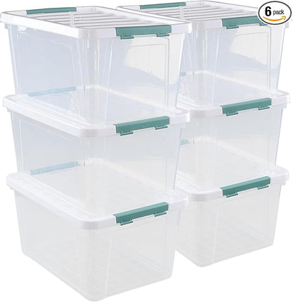 AnnkkyUS 35 Quarts Latching Box, Clear Storage Bins with Lids, Large Plastic Containers for Storage Set of 6