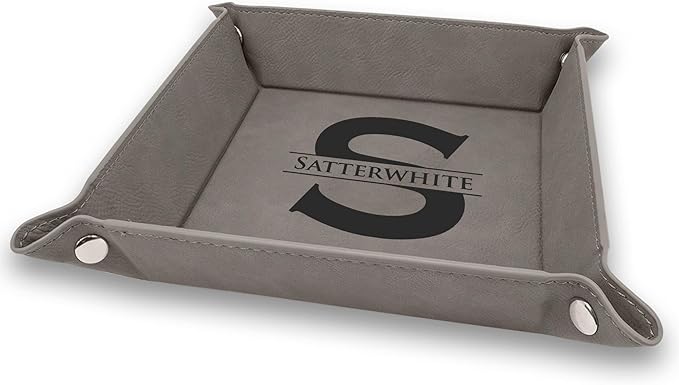 Krazy Case Desk Organizer, Premium PU Leather Valet Tray for Men and Women, Black Engraved Personalized for Husband