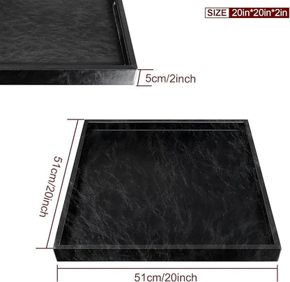 20 * 20 inches Leather Square Serving Tray with Hole Handles,High-End Light Large Service Tray for Ottoman Tray, Tea, Food, Butler - Countertop, Kitchen,Family Dinner, Picnic (Black)