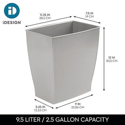 iDesign Small Plastic Bathroom Trash Can, Slim Rectangle Garbage Bin for Bedroom, Office, Dorm, 4-Pack, Gray