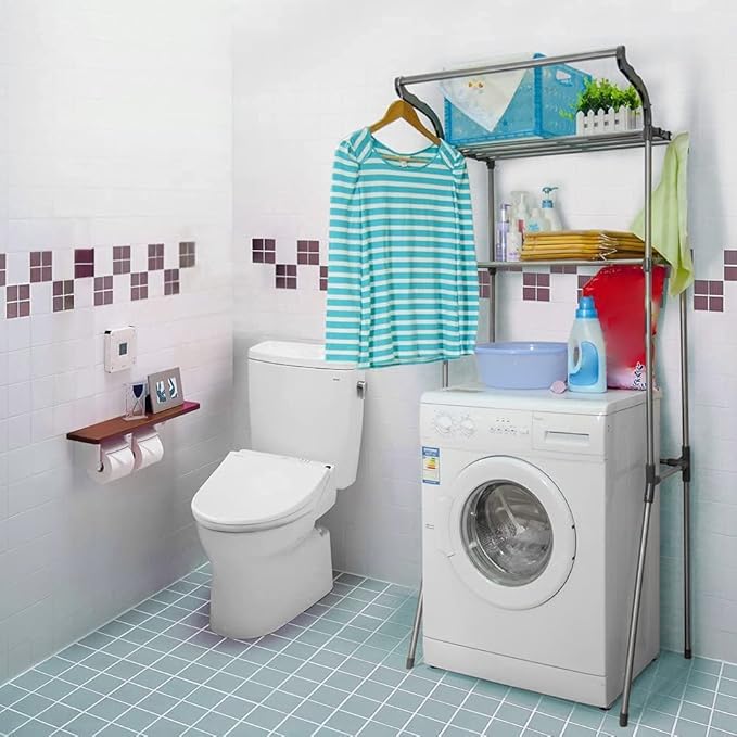 BAOYOUNI Bathroom Space Saver Over The Toilet Storage Rack Shelf Above Washing Machine Standing Organizer 2-Tier 26.77 W X 19.48 D X 68.11 H Inches, Grey