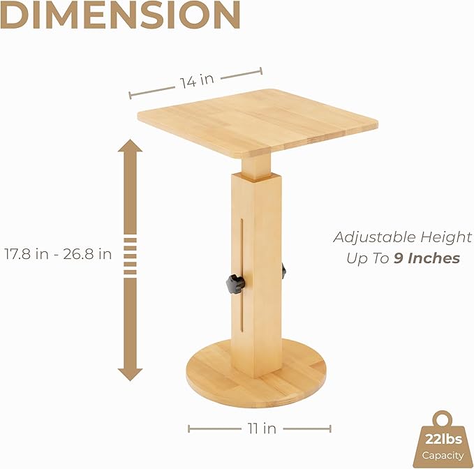 Behomes Aurin Solid Wood Nightstand, Modern Side Table with Adjustable Height, Couch End Table, Accent Bedside Table for Bedroom, Living Room, Square Top, Natural