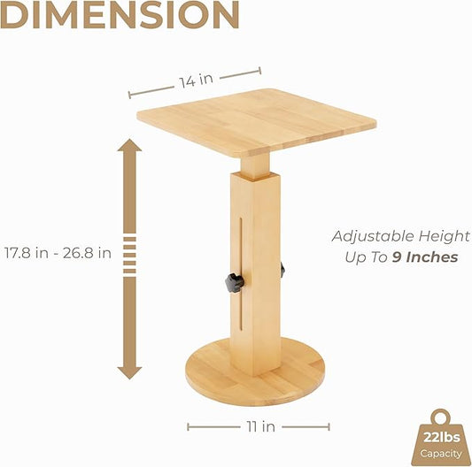 Behomes Aurin Solid Wood Nightstand, Modern Side Table with Adjustable Height, Couch End Table, Accent Bedside Table for Bedroom, Living Room, Square Top, Natural